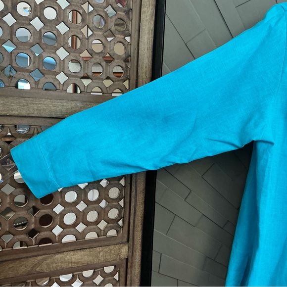 David Dart Turquoise Blue Linen Button-Down Shirt Large - Picture 4 of 8